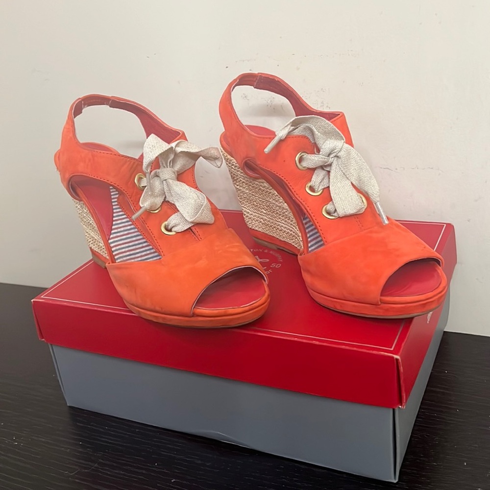 Orange tie up wedge Sz 7.5